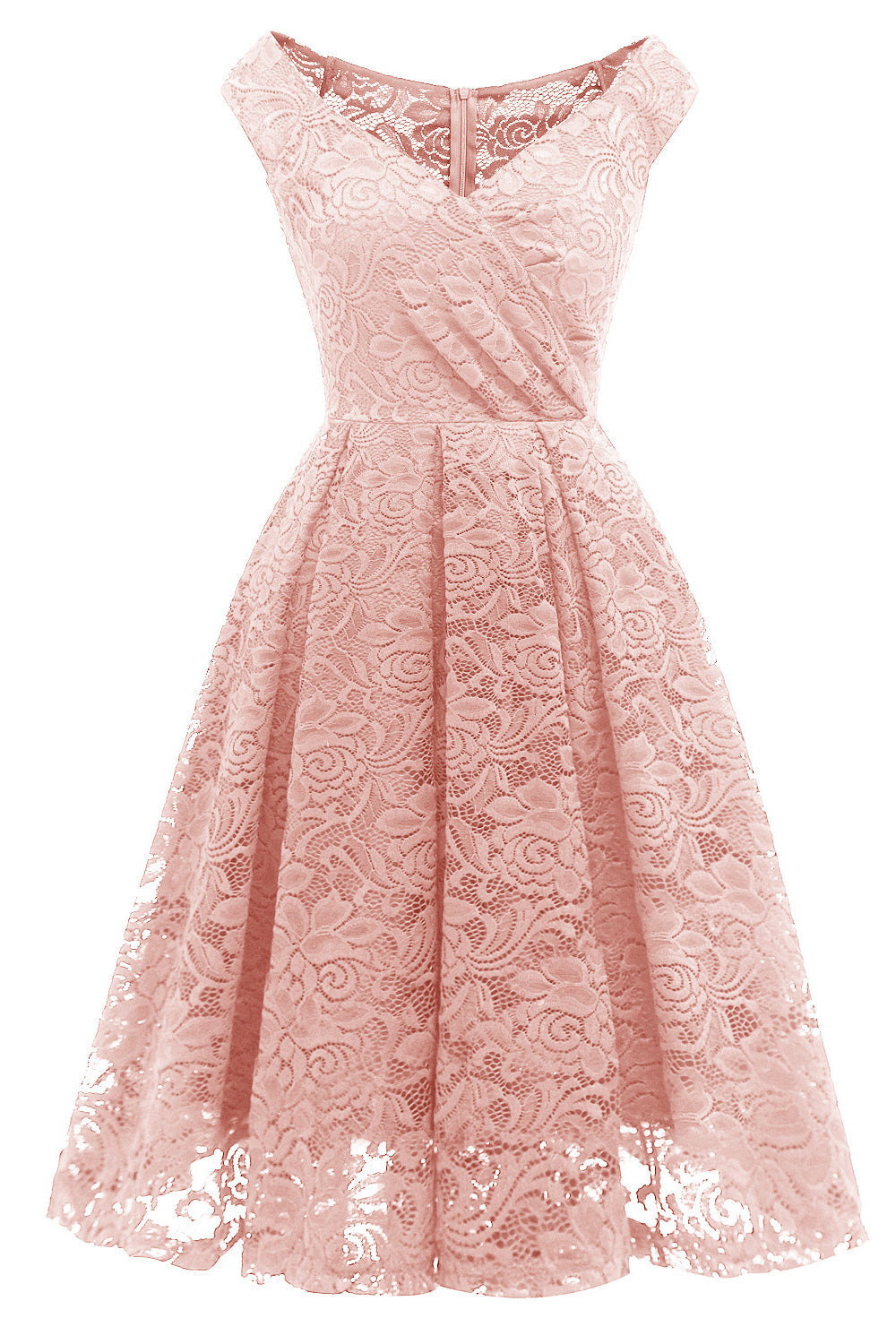 Pink Lace A-Line Sleeveless Knee Length Dress