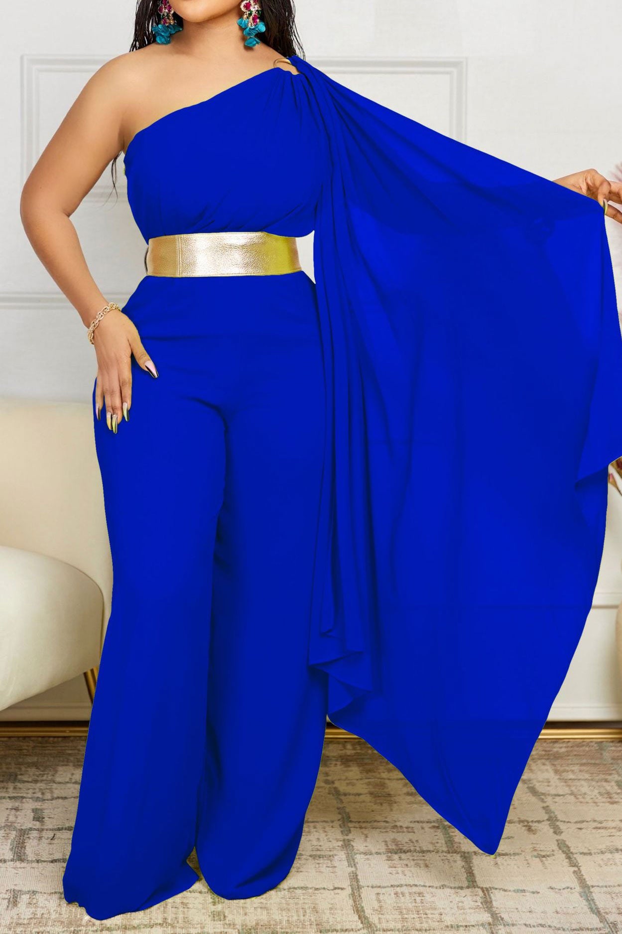 Pink One Sleeve Jumpsuit Wide Leg Pants