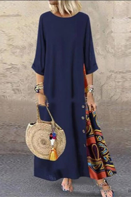 Print Panel Buttoned Maxi Dress