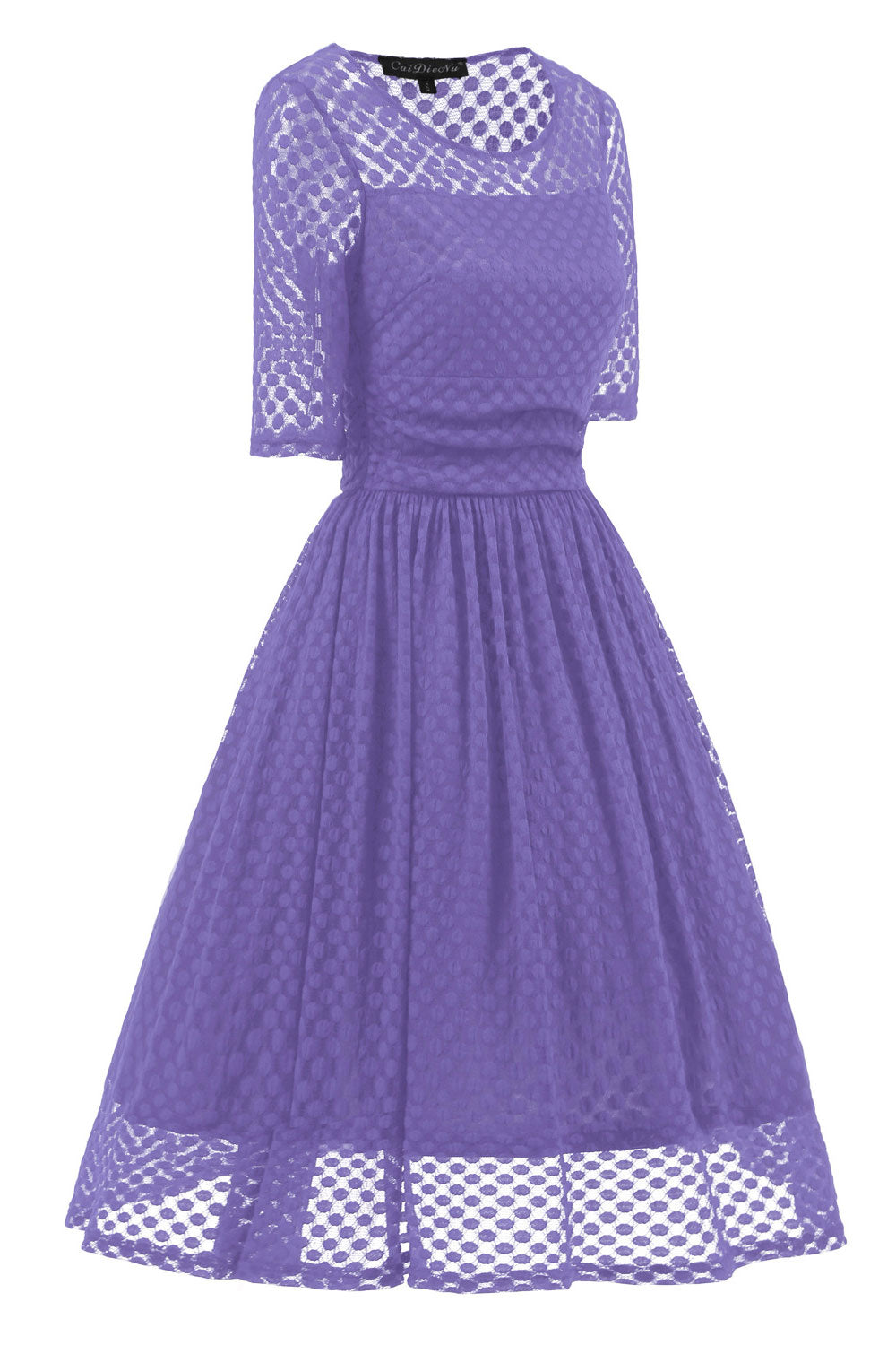 Elegant Purple A-Line Lace Midi Dress