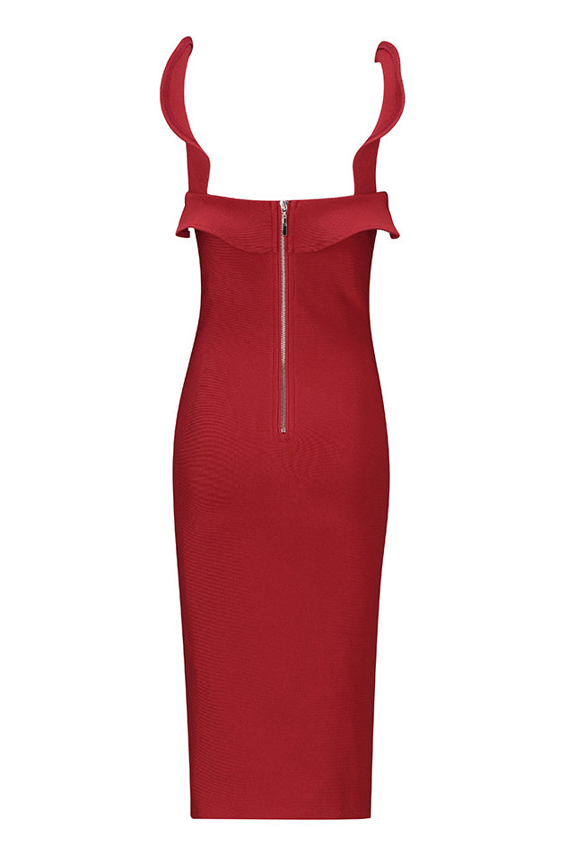 Red Flounce Sleeveless Slit Bodycon Dress