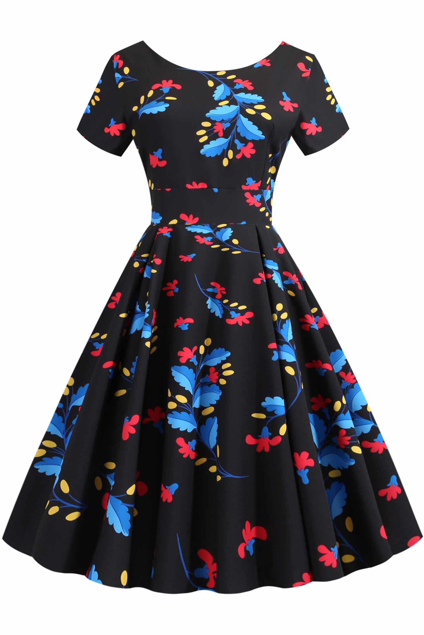 Retro Floral Print Scoop A-line Dress