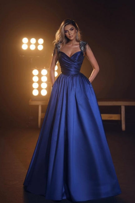 Royal Blue Sleeveless A-Line Sweetheart Princess Evening Dress