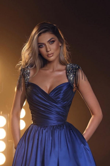 Royal Blue Sleeveless A-Line Sweetheart Princess Evening Dress