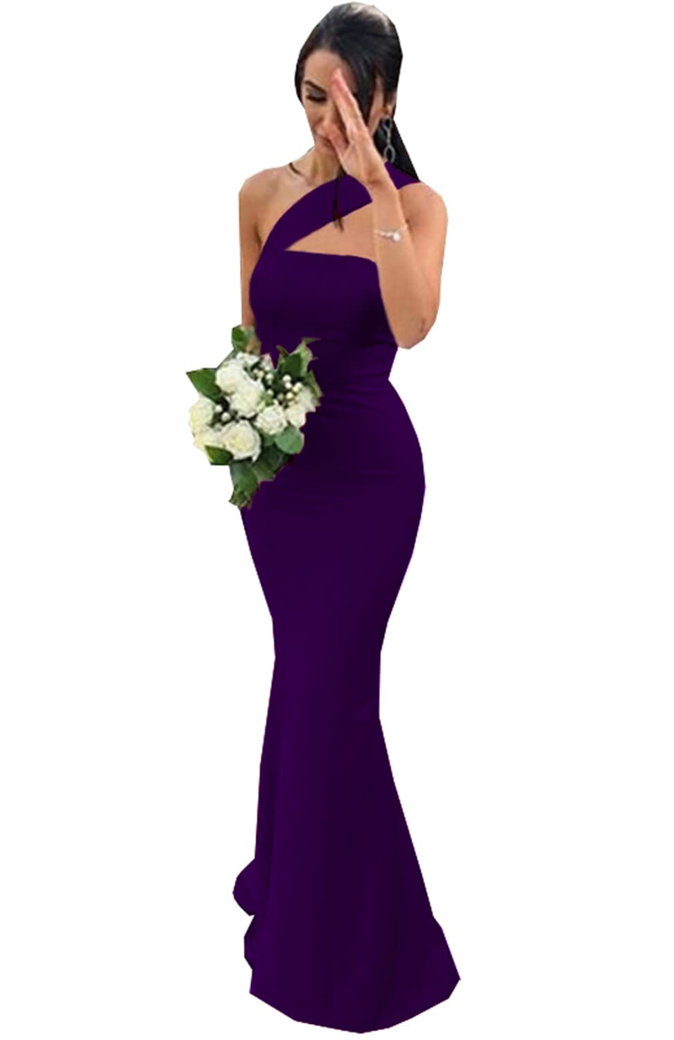 B4254 - One Shoulder Sleeveless Satin Mermaid Long Bridesmaid Dress