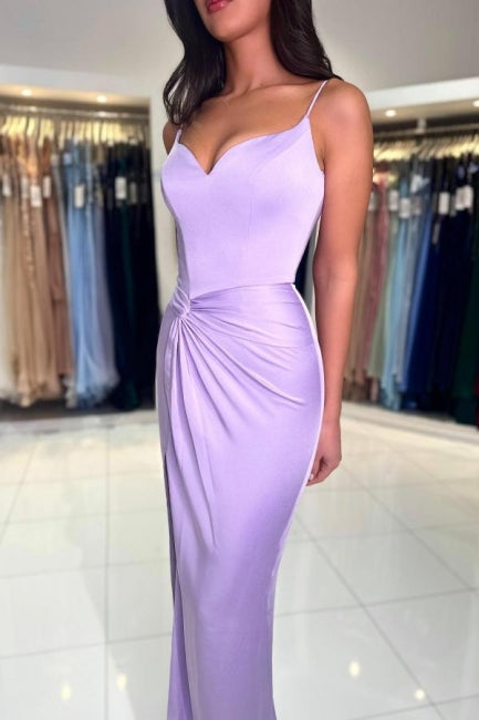 Sexy Long Lilac Simple Mermaid Spaghetti Straps Prom Dress