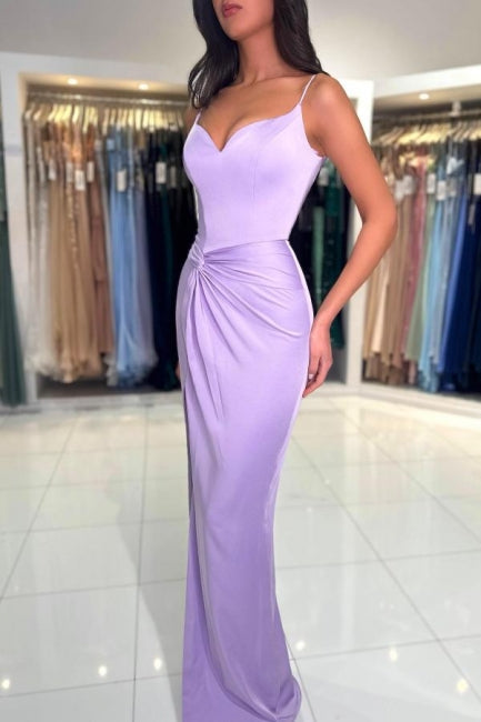 Sexy Long Lilac Simple Mermaid Spaghetti Straps Prom Dress