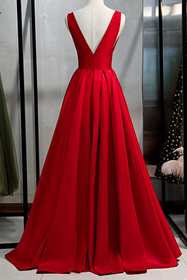 Sexy Plunging Red Backless Evening Prom Dresses