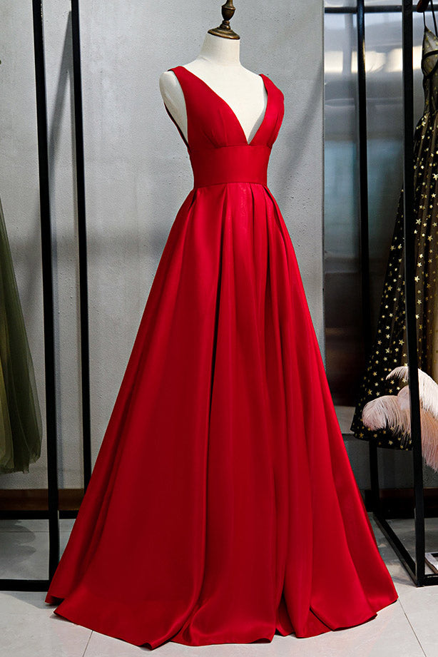 Sexy Plunging Red Backless Evening Prom Dresses