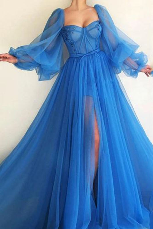 Sexy Tulle Long Sleeve Prom Gown Evening Dress