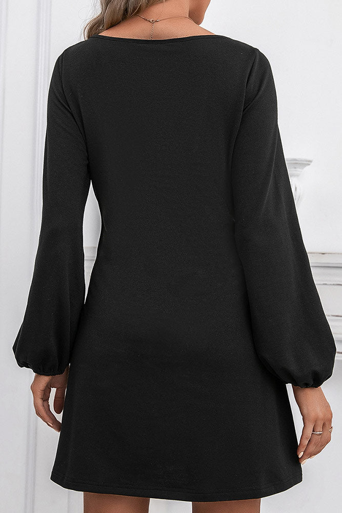 Short Black A-Line Long Sleeve Dress