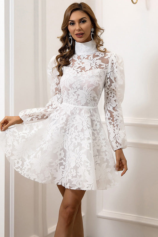 Short Lace Long Sleeve A-Line Party Dress