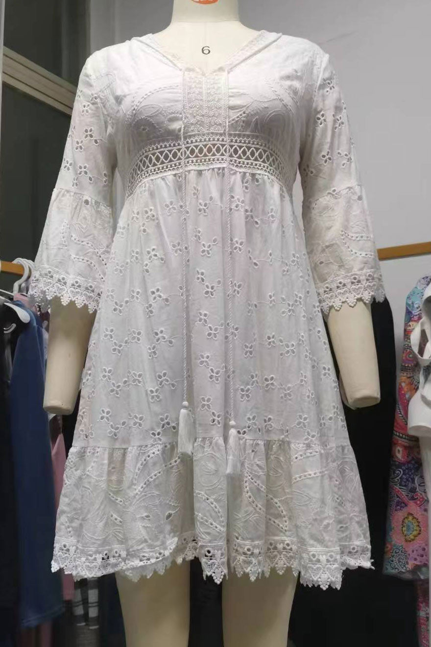 Short Mini White Lace Dress