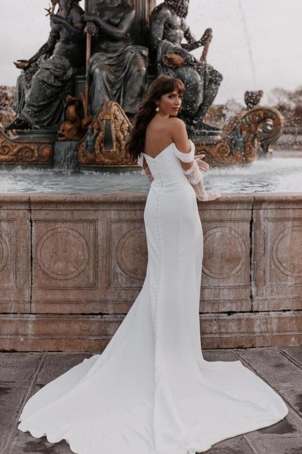 Minimalist Long Mermaid Off-the-shoulder Satin Wedding Dress