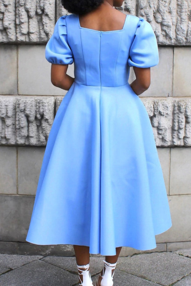 Chic Sky Blue A-Line Midi Dress