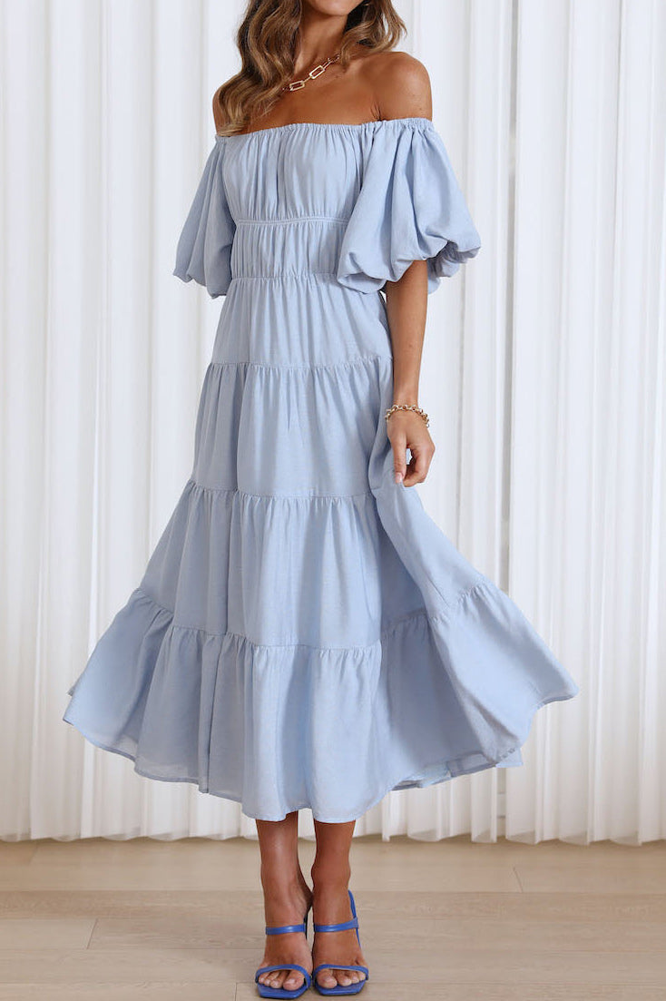 Midi Sky Blue Off Shoulder Maxi Dresses