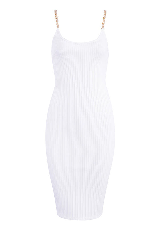 Solid Chain Sleeveless Ribbed Bandage Dress