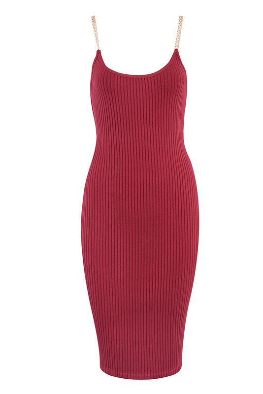 Solid Chain Sleeveless Ribbed Bandage Dress