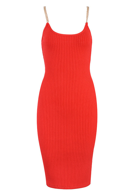 Solid Chain Sleeveless Ribbed Bandage Dress