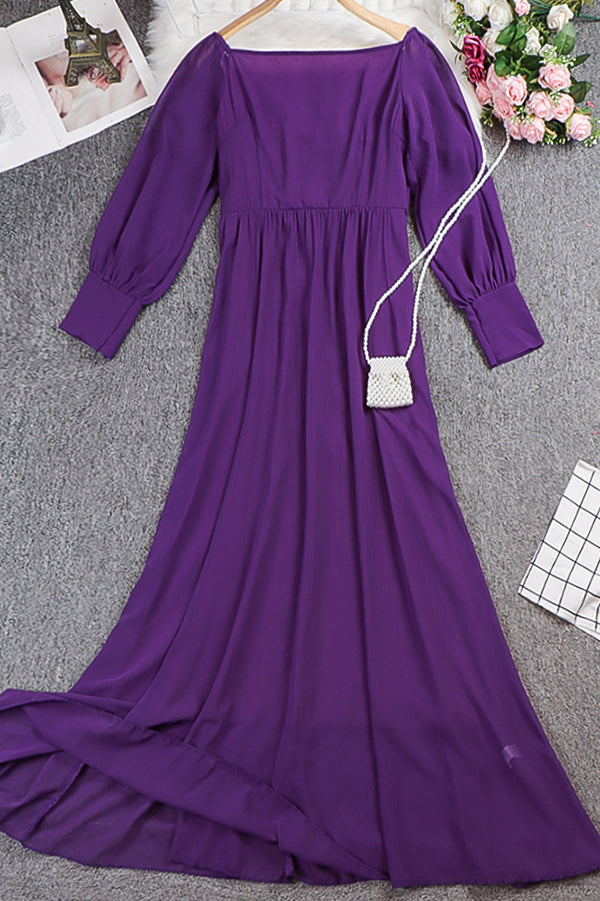 Solid Off-the-shoulder Chiffon Maxi Dress Long Dress