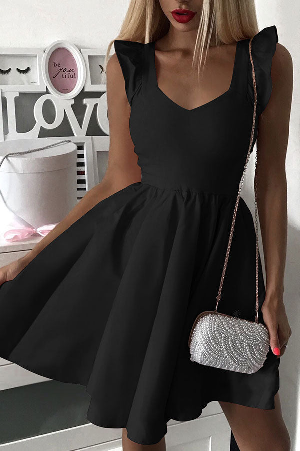 Solid Sleeveless Ruffled A-line Dress