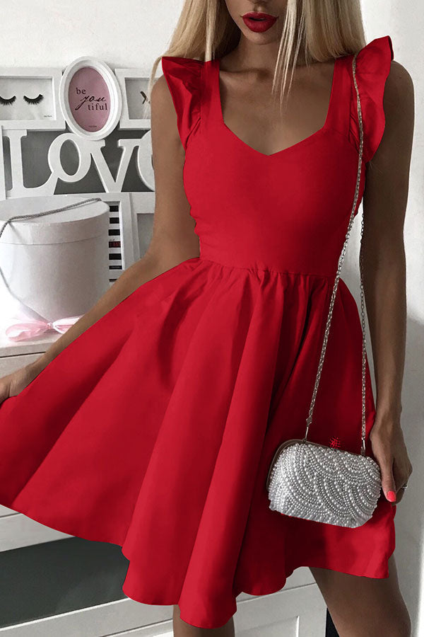 Solid Sleeveless Ruffled A-line Dress