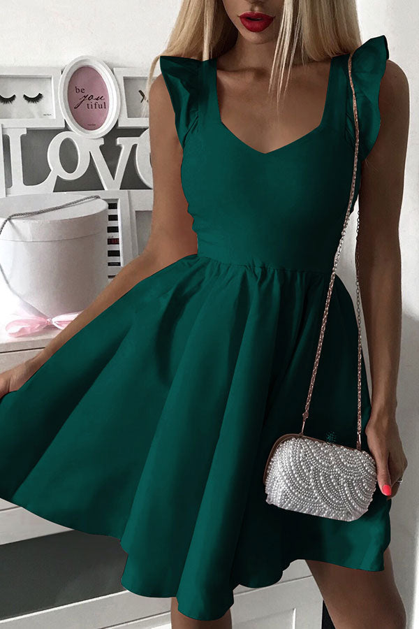 Solid Sleeveless Ruffled A-line Dress