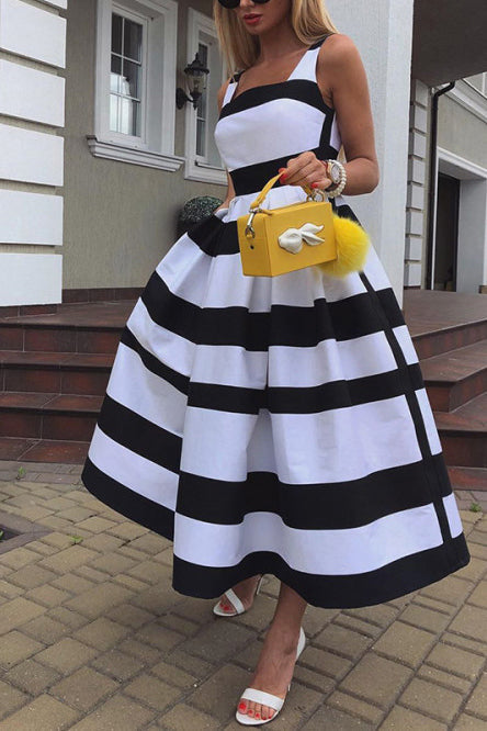 Striped Sleeveless A-line Swing Dress