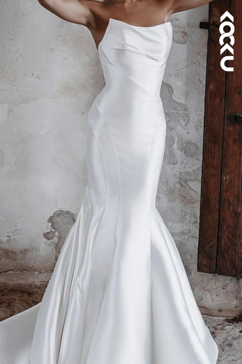 K2164 - Elegant & Simple Mermaid Scoop Sleeveless Satin Wedding Dress