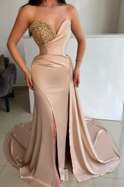 Mermaid Sweetheart Beaded Court Train Prom Dress with Slit