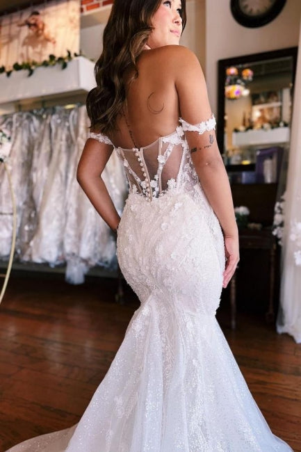 Mermaid Sweetheart White Floor-Length Wedding Dress with Lace