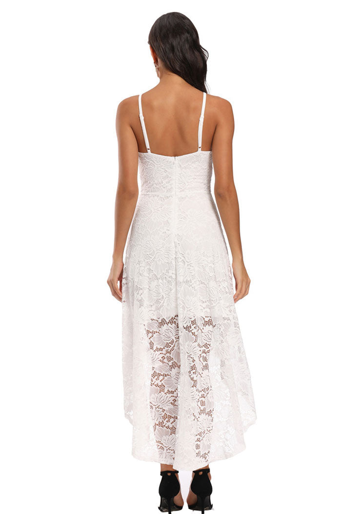 White Lace High-Low Sleeveless Party Cocktail Dress