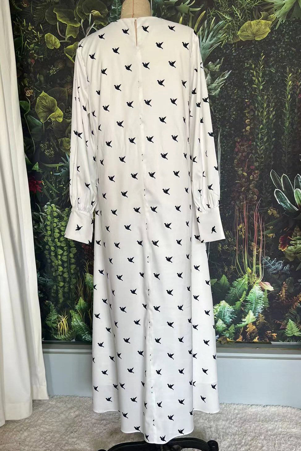 White Long Sleeve Print Dress