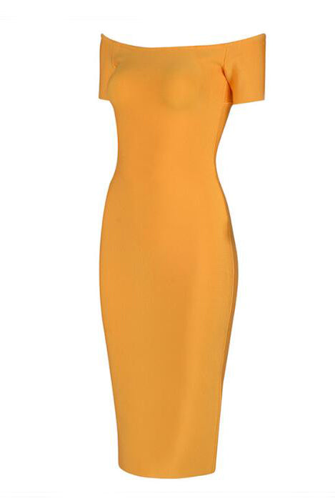 Yellow Sexy Bandage Slit Prom Dress With Short Sleeves