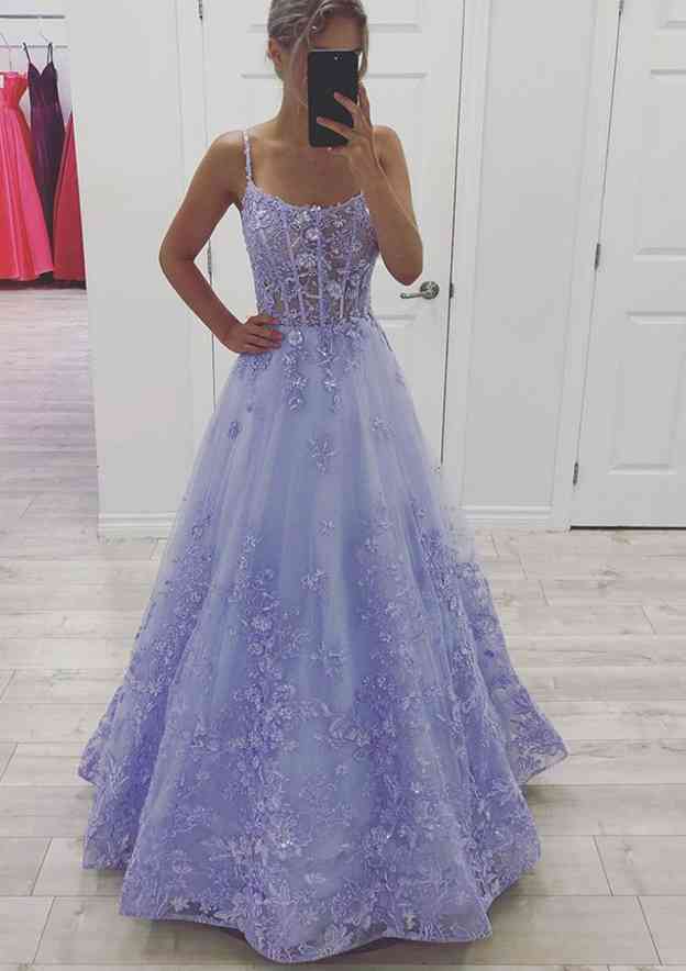 A-Line Beautiful Sleeveless Laced Tulle Prom Dress/Evening Dress With Beading Glitter and Pockets