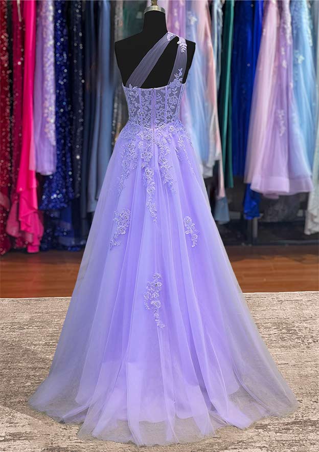 A-Line One-Shoulder Tulle Prom Dress/Evening Dress with Appliques and Beading