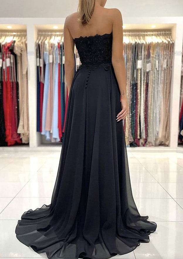 A-Line Sweetheart Chiffon Prom Dress/Evening Dress with Laced Beading Split and Sweep Train