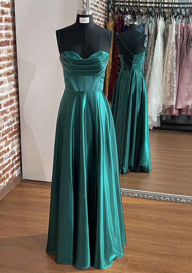 A-Line Sweetheart Sleeveless Prom Dress/Evening Dress With Pleated Split - Charmeuse Long/Floor-Length