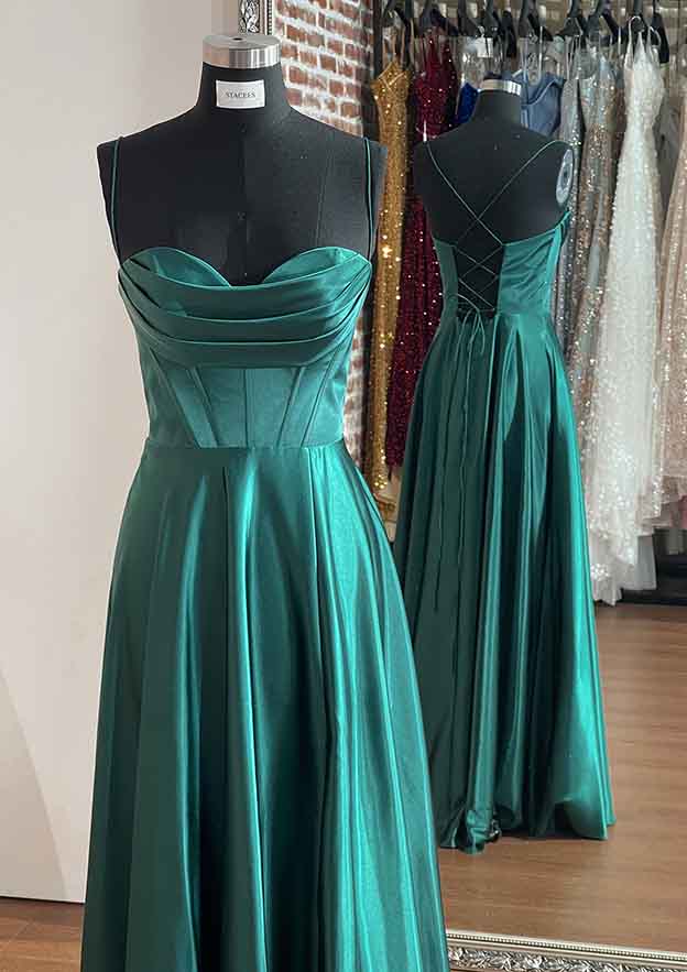 A-Line Sweetheart Sleeveless Prom Dress/Evening Dress With Pleated Split - Charmeuse Long/Floor-Length