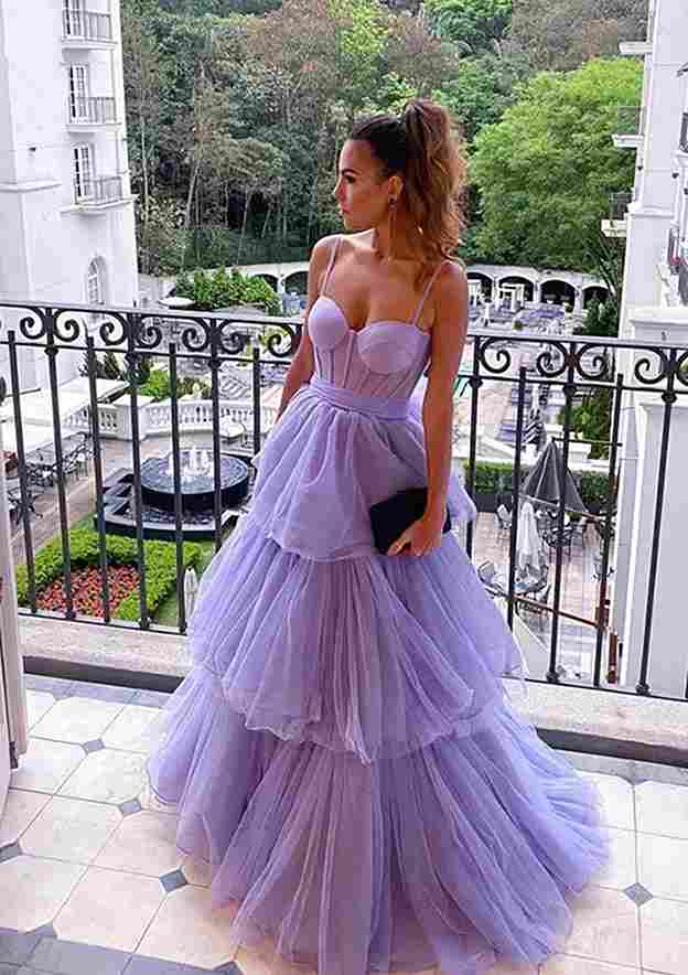 A-Line Sweetheart Sleeveless Tulle Prom Dress/Evening Dress with Ruffles for Long/Floor-Length Look