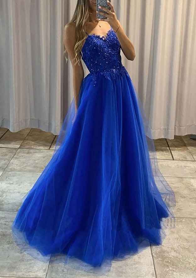 A-Line Sweetheart Spaghetti Straps Long Prom Dress/Evening Dress with Beaded Appliques