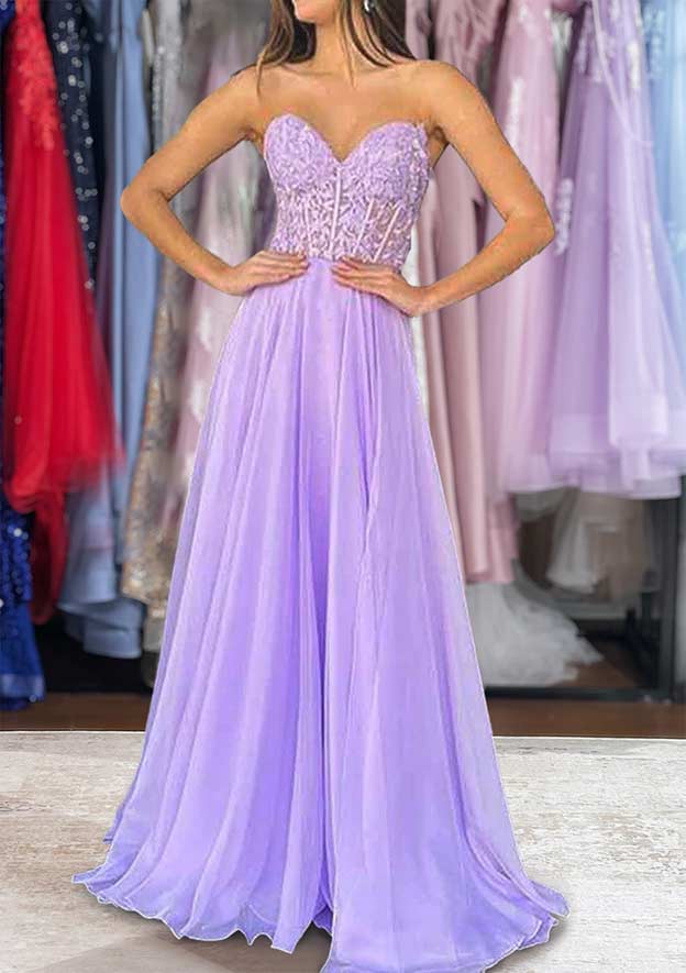 A-Line Sweetheart Strapless Long/Floor-Length Chiffon Prom Dress/Evening Dress with Detachable Balloon Sleeves