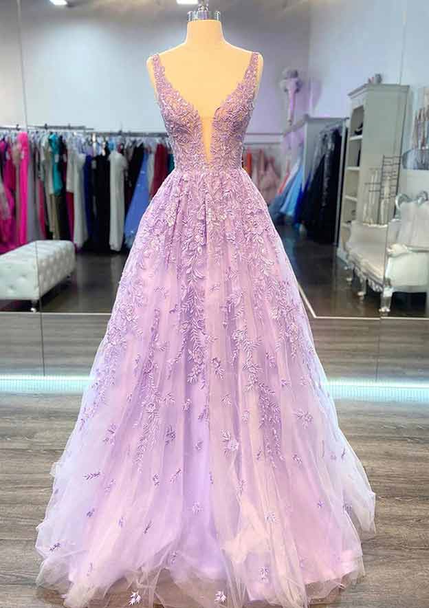 A-Line V-Neck Long Laced Prom Dress/Evening Dress With Beading