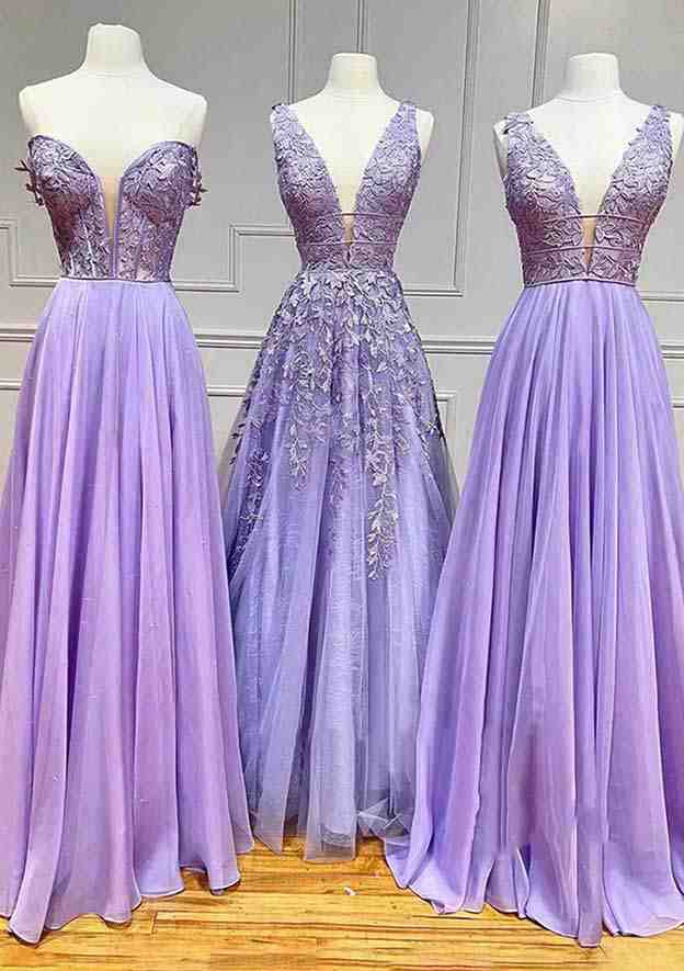 A-Line V-Neck Sleeveless Laced Long Prom Dress/Evening Dress with Beading