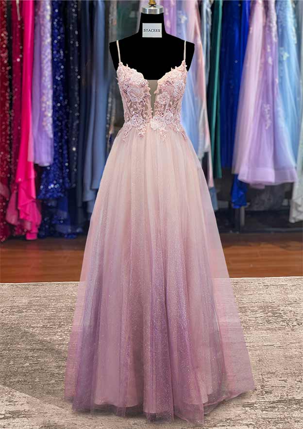 A-Line V-Neck Sleeveless Ombre Prom Dress/Evening Dress with Glitter Beading