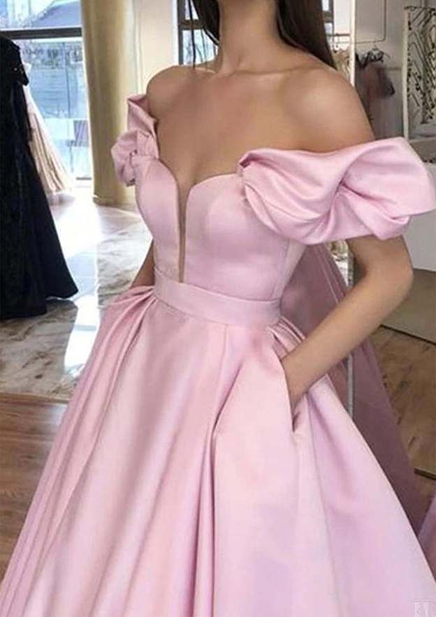 A-Line/Princess Off-the-Shoulder Prom Dress/Evening Dress With Pleated Pockets