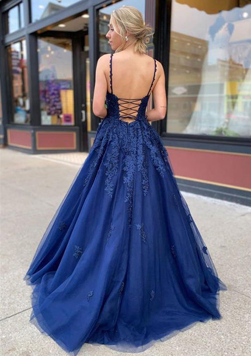 A-Line/Princess V-Neck Laced Prom Dress/Evening Dresses with Sweep Train