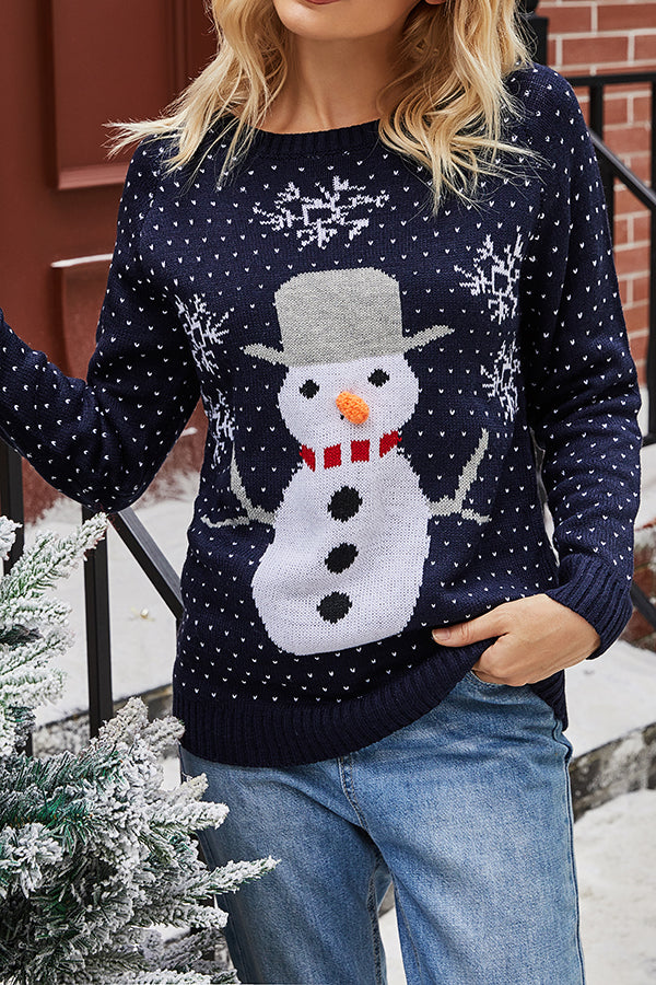 Christmas Print Crew Neck Long Sleeve Sweater