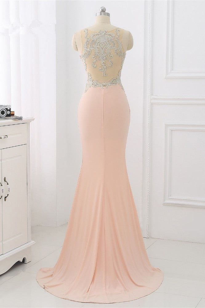 Affordable Jewel Appliques Sleeveless Prom Dresses with Front Slit