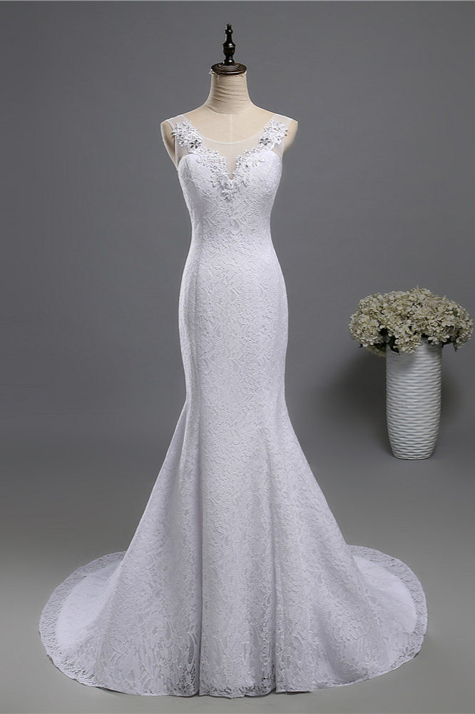 Affordable Jewel Lace Sequins Mermaid Wedding Dress Sleeveless Appliques Bridal Gowns with Crystals